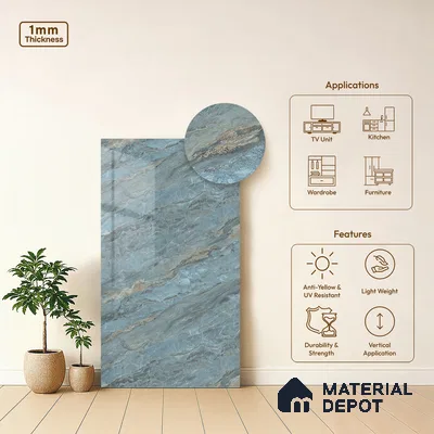 LM 21108 C Ocean Marble Marble High Gloss Finish 8 ft x 4 ft Decorative Laminate - 1 mm | Suitable for TV Unit, Wardrobe, Kitchen Cabinets