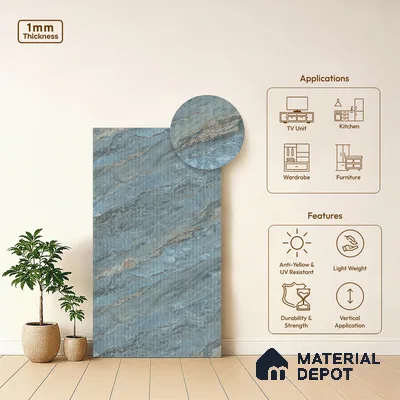 Marble Fluted LM 21108 D Ocean Marble 8 ft x 4 ft Matte Finish Decorative Laminate - 1 mm | Suitable for TV Unit,Wardrobe, Kitchen Cabinets