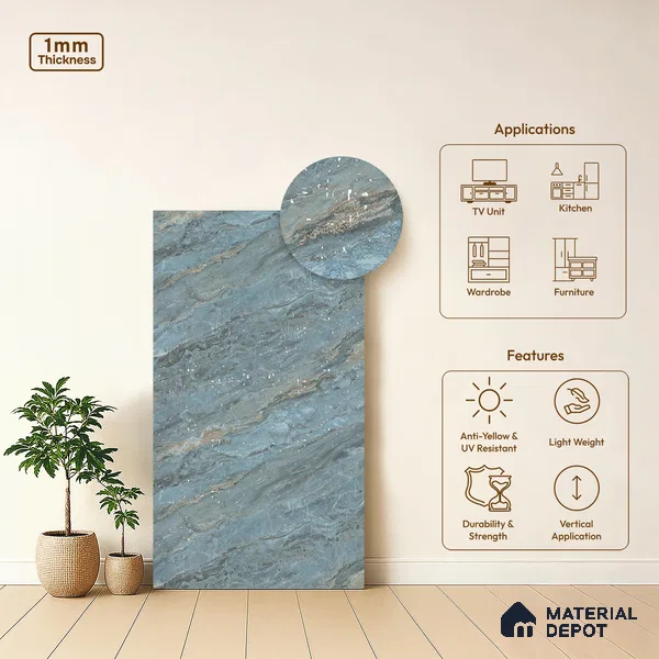 LM 21108 E Ocean Marble Lime Stone Texture Finish 8 ft x 4 ft Decorative Laminate - 1 mm | Suitable for TV Unit, Wardrobe, Kitchen Cabinets