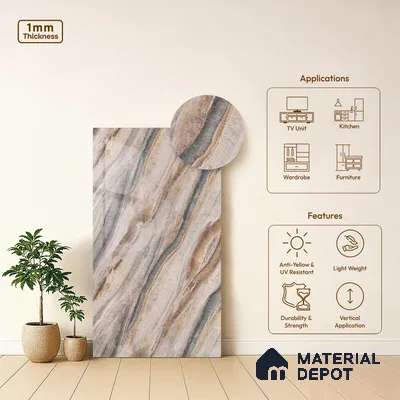 LM 21109 D Dunesone Drift Marble High Gloss Finish 8 ft x 4 ft Decorative Laminate - 1 mm | Suitable for TV Unit, Wardrobe, Kitchen Cabinets