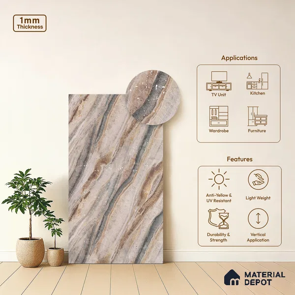 LM 21109 E Dunesone Drift Lime Stone Texture Finish 8 ft x 4 ft Decorative Laminate - 1 mm | Suitable for TV Unit, Wardrobe, Kitchen Cabinets