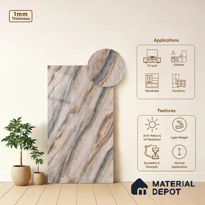 Marble Fluted Look LM 21109 F Dunesone Drift High Gloss Finish 8 ft x 4 ft Decorative Laminate - 1 mm | Suitable for TV Unit, Wardrobe, Kitchen Cabinets