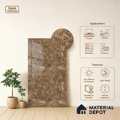 Marble Fluted Look LM 21110 B Mystro Goldine High Gloss Finish 8 ft x 4 ft Decorative Laminate - 1 mm | Suitable for TV Unit, Wardrobe, Kitchen Cabinets