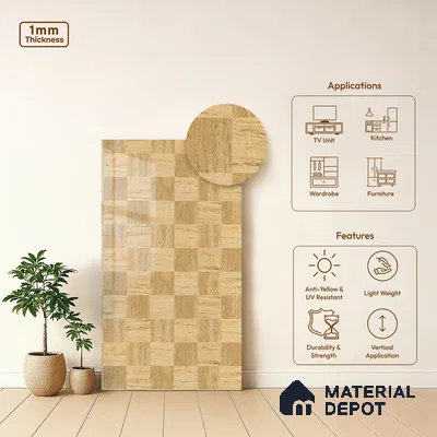 Marble Look LM 21111 Sienna Matrix Marble High Gloss Finish 8 ft x 4 ft Decorative Laminate - 1 mm | Suitable for TV Unit, Wardrobe, Kitchen Cabinets