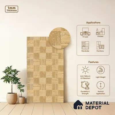 Stone Look LM 21111 B Sienna Matrix Lime Stone Texture Finish 8 ft x 4 ft Decorative Laminate - 1 mm | Suitable for TV Unit, Wardrobe, Kitchen Cabinets