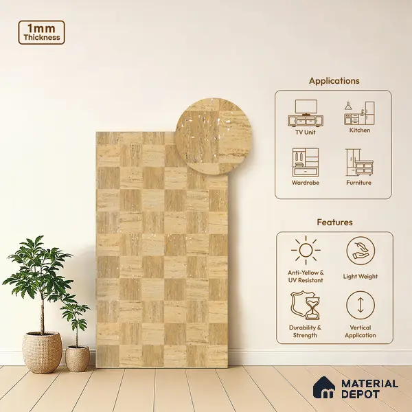 Stone Look LM 21111 B Sienna Matrix Lime Stone Texture Finish 8 ft x 4 ft Decorative Laminate - 1 mm | Suitable for TV Unit, Wardrobe, Kitchen Cabinets