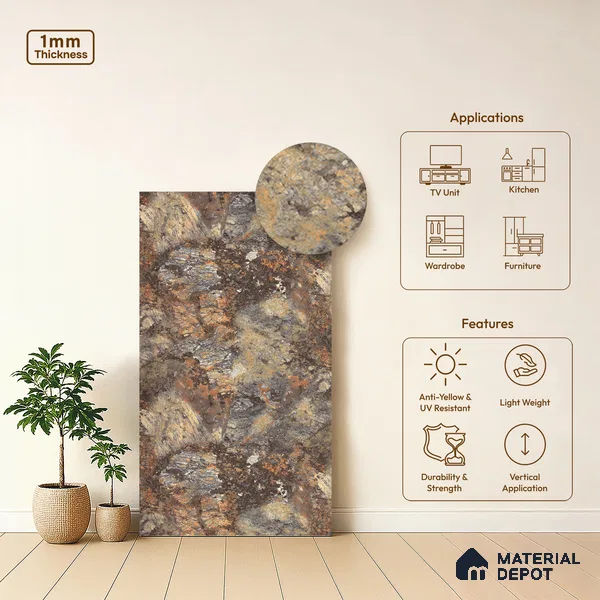 Stone Look LM 21112 B Volcanic Burst Seraphinite Texture Finish 8 ft x 4 ft Decorative Laminate - 1 mm | Suitable for TV Unit, Wardrobe, Kitchen Cabinets