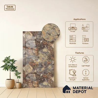 Marble Look LM 21112 C Volcanic Burst Marble High Gloss Finish 8 ft x 4 ft Decorative Laminate - 1 mm | Suitable for TV Unit, Wardrobe, Kitchen Cabinets