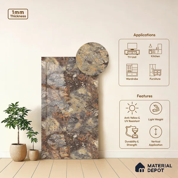 Marble Look LM 21112 C Volcanic Burst Marble High Gloss Finish 8 ft x 4 ft Decorative Laminate - 1 mm | Suitable for TV Unit, Wardrobe, Kitchen Cabinets