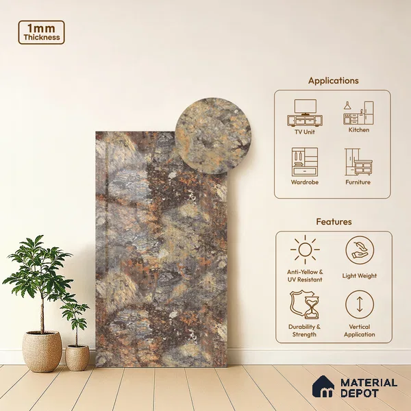 Marble Fluted Look LM 21112 E Volcanic Burst High Gloss Finish 8 ft x 4 ft Decorative Laminate - 1 mm | Suitable for TV Unit, Wardrobe, Kitchen Cabinets