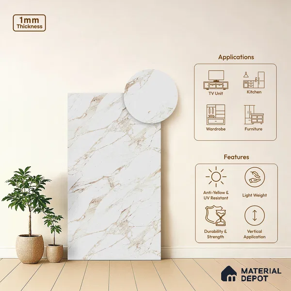 LM 21115 Auresta White Super Matte Super Matte Finish 8 ft x 4 ft Decorative Laminate - 1 mm | Suitable for TV Unit, Wardrobe, Kitchen Cabinets