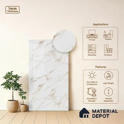 LM 21115 B Auresta White Wooden High Gloss Finish 8 ft x 4 ft Decorative Laminate - 1 mm | Suitable for TV Unit, Wardrobe, Kitchen Cabinets
