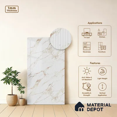Marble Fluted Look LM 21115 C Auresta High Gloss Finish 8 ft x 4 ft Decorative Laminate - 1 mm | Suitable for TV Unit, Wardrobe, Kitchen Cabinets