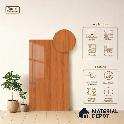 Wooden Look LM 21117 B Saffron Wood Wooden High Gloss Finish 8 ft x 4 ft Decorative Laminate - 1 mm | Suitable for TV Unit, Wardrobe, Kitchen Cabinets