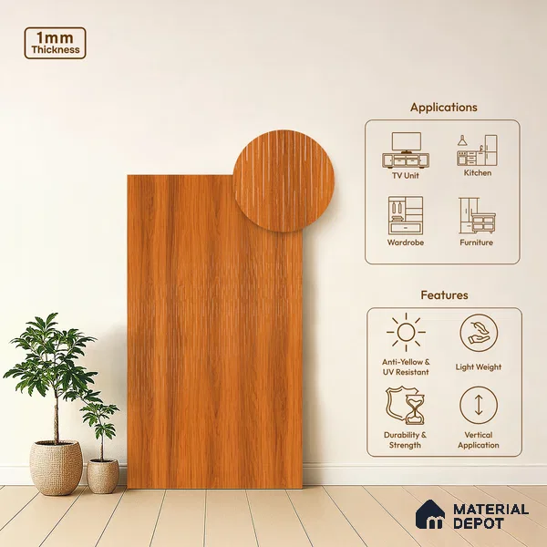 Wooden Look LM 21119 E Classic Timber Crown Zenith Texture Finish 8 ft x 4 ft Decorative Laminate - 1 mm | Suitable for TV Unit, Wardrobe, Kitchen Cabinets