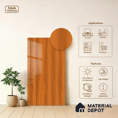 Wooden Look LM 21119 I Classic Timber Wooden High Gloss Finish 8 ft x 4 ft Decorative Laminate - 1 mm | Suitable for TV Unit, Wardrobe, Kitchen Cabinets