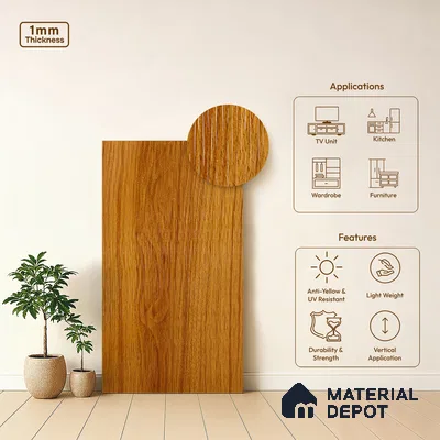 Wooden Look LM 21120 D Golden Elm Crown Zenith Texture Finish 8 ft x 4 ft Decorative Laminate - 1 mm | Suitable for TV Unit, Wardrobe, Kitchen Cabinets