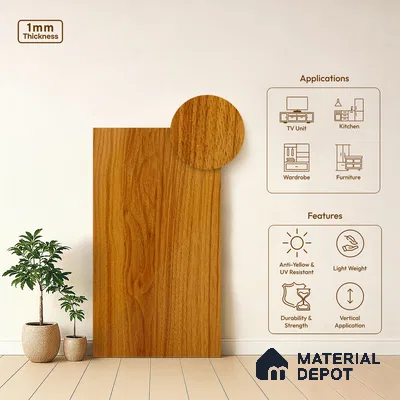 Wooden Look LM 21120 E Golden Elm Dripped Wood Texture Finish 8 ft x 4 ft Decorative Laminate - 1 mm | Suitable for TV Unit, Wardrobe, Kitchen Cabinets