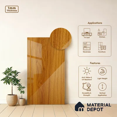 Wooden Look LM 21120 F Golden Elm Wooden High Gloss Finish 8 ft x 4 ft Decorative Laminate - 1 mm | Suitable for TV Unit, Wardrobe, Kitchen Cabinets