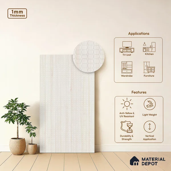 Patterened Look LM 21121 B Vanilla Timber Prism Path Texture Finish 8 ft x 4 ft Decorative Laminate - 1 mm | Suitable for Bedroom, TV Unit, Wardrobe