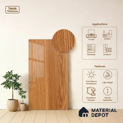 Wooden Look LM 21122 Regal Teak Wooden High Gloss Finish 8 ft x 4 ft Decorative Laminate - 1 mm | Suitable for TV Unit, Wardrobe, Kitchen Cabinets