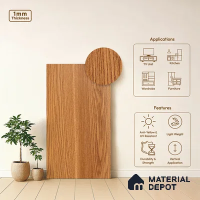Wooden Look LM 21122 B Regal Teak Wooden Suede Finish 8 ft x 4 ft Decorative Laminate - 1 mm | Suitable for TV Unit, Wardrobe, Kitchen Cabinets