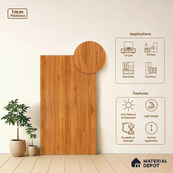 Wooden Look LM 21123 Amberveil Crown Zenith Texture Finish 8 ft x 4 ft Decorative Laminate - 1 mm | Suitable for TV Unit, Wardrobe, Kitchen Cabinets