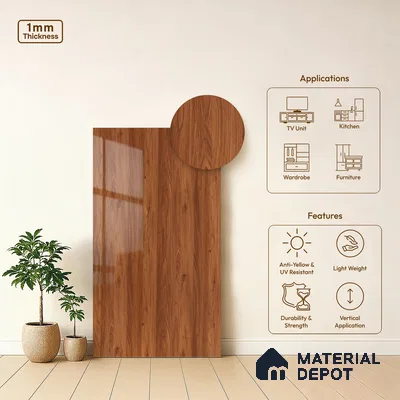 Wooden Look LM 21126 E Terranova Grain Wooden High Gloss Finish 8 ft x 4 ft Decorative Laminate - 1 mm | Suitable for TV Unit, Wardrobe, Kitchen Cabinets