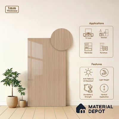 Wooden Look LM 21127 C Pavona Mist Wooden High Gloss Finish 8 ft x 4 ft Decorative Laminate - 1 mm | Suitable for TV Unit, Wardrobe, Kitchen Cabinets