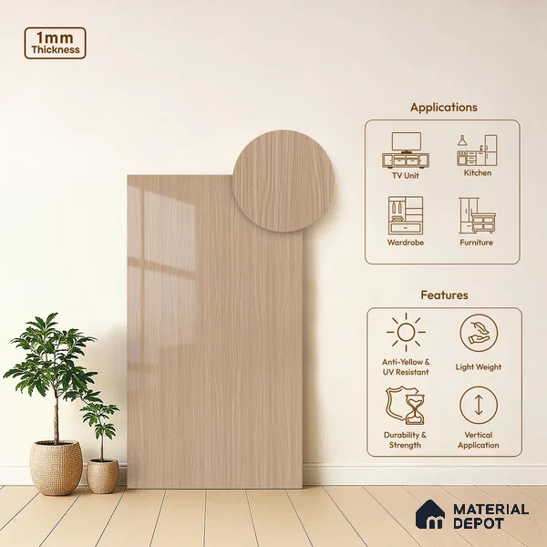 Wooden Look LM 21127 C Pavona Mist Wooden High Gloss Finish 8 ft x 4 ft Decorative Laminate - 1 mm | Suitable for TV Unit, Wardrobe, Kitchen Cabinets