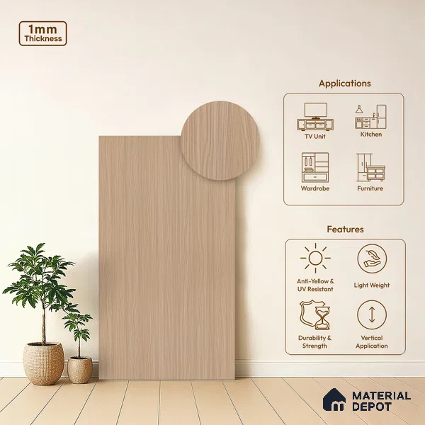 Wooden Look LM 21127 D Pavona Mist Wooden Suede Finish 8 ft x 4 ft Decorative Laminate - 1 mm | Suitable for TV Unit, Wardrobe, Kitchen Cabinets