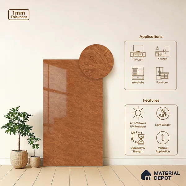 Wooden Look LM 21128 C Autumn Ridge Wooden High Gloss Finish 8 ft x 4 ft Decorative Laminate - 1 mm | Suitable for TV Unit, Wardrobe, Kitchen Cabinets