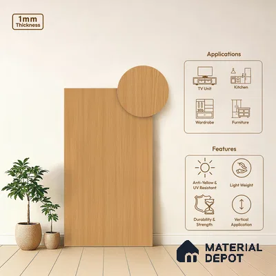 Wooden Look LM 21129 Honey Wood Vertical Touch Texture Finish 8 ft x 4 ft Decorative Laminate - 1 mm | Suitable for TV Unit, Wardrobe, Kitchen Cabinets