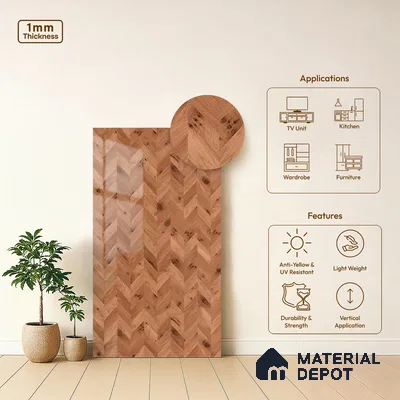 Wooden Look LM 21130 C Wanut Weave Wooden High Gloss Finish 8 ft x 4 ft Decorative Laminate - 1 mm | Suitable for TV Unit, Wardrobe, Kitchen Cabinets