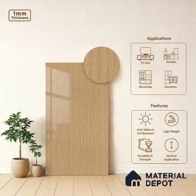 Wooden Look LM 21133 B Granello Oak Light Wooden High Gloss Finish 8 ft x 4 ft Decorative Laminate - 1 mm | Suitable for TV Unit, Wardrobe, Kitchen Cabinets