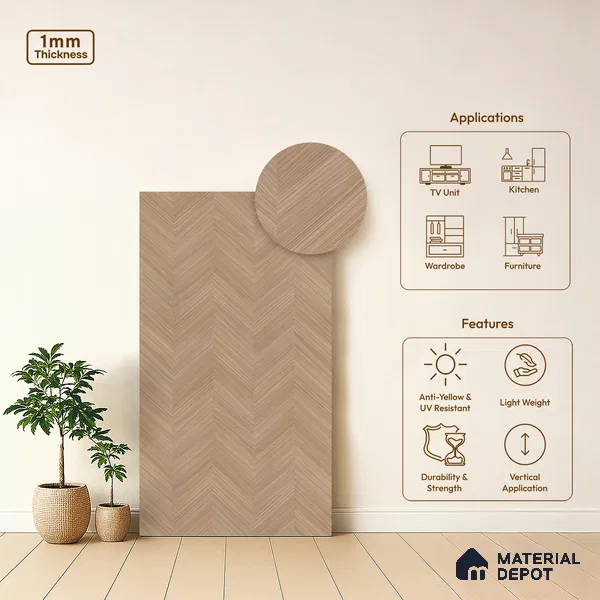 Wooden Look LM 21134 Nordic Ash Regal Walnut Texture Finish 8 ft x 4 ft Decorative Laminate - 1 mm | Suitable for TV Unit, Wardrobe, Kitchen Cabinets