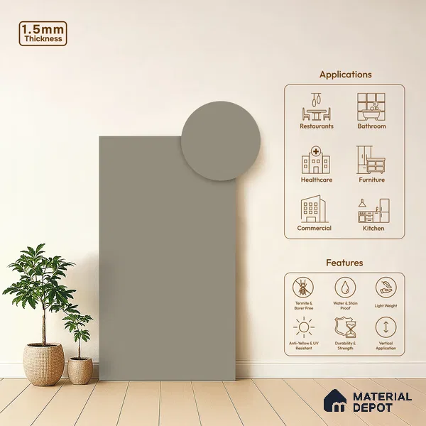 TR 1136 8 ft x 4 ft Zero Matte Finish Acrylic Laminate - 1.5 mm | Suitable for Living Room, Kitchen, Office