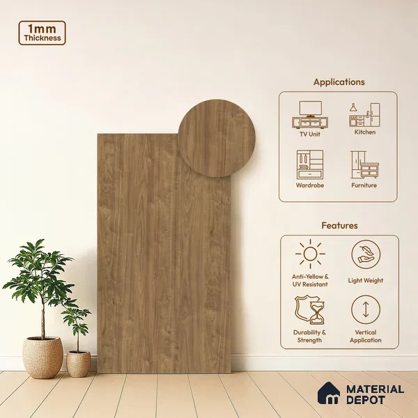 Wooden Look LM 18574 Nerolam Modish Dabema Walnut 8 ft x 4 ft Laminate - 1 mm | Suitable for TV Unit, Wardrobe, Kitchen Cabinets