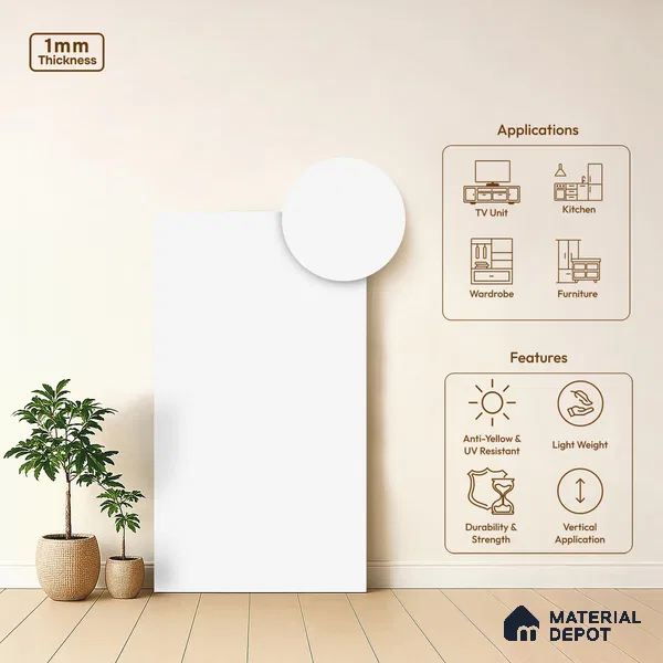 LM 18762 Coconut White 8 ft x 4 ft Texture Finish Decorative Laminate - 1 mm | Suitable for TV Unit, Wardrobe, Kitchen Cabinets