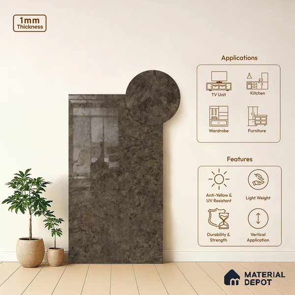 Stone Look LM 18764 Caramel Calacatta 8 ft x 4 ft Texture Finish Decorative Laminate - 1 mm | Suitable for TV Unit, Wardrobe, Kitchen Cabinets