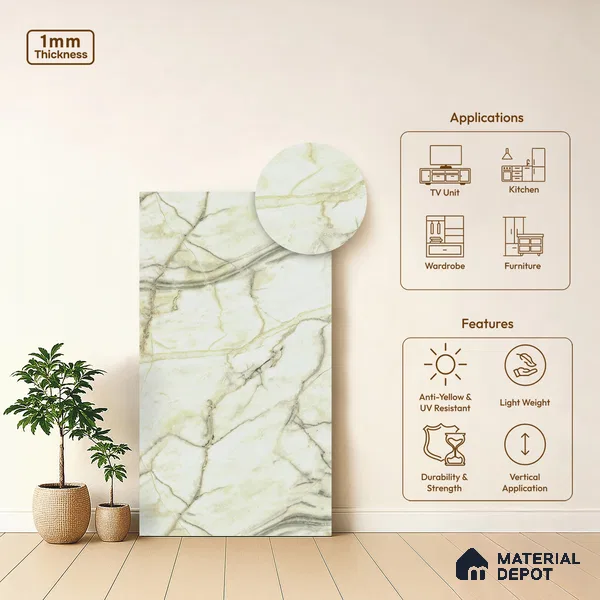 Marble Look LM 18769 Yellow Marble Texture 8 ft x 4 ft Texture Finish Decorative Laminate - 1 mm | Suitable for TV Unit, Wardrobe, Kitchen Cabinets