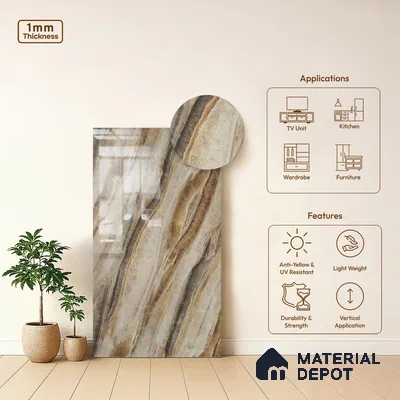 Marble Look LM 18770 Iiiusion Bronze Marble 8 ft x 4 ft Texture Finish Decorative Laminate - 1 mm | Suitable for TV Unit, Wardrobe, Kitchen Cabinets