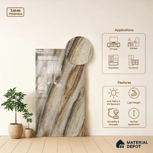 Marble Look LM 18770 Iiiusion Bronze Marble 8 ft x 4 ft Texture Finish Decorative Laminate - 1 mm | Suitable for TV Unit, Wardrobe, Kitchen Cabinets
