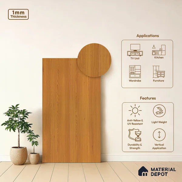 Wooden Look LM 18788 Frappe Cedar 8 ft x 4 ft Texture Finish Decorative Laminate - 1 mm | Suitable for TV Unit, Wardrobe, Kitchen Cabinets