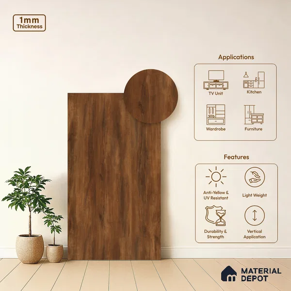 Wooden Look LM 18794 Sunny Dew 8 ft x 4 ft Texture Finish Decorative Laminate - 1 mm | Suitable for TV Unit, Wardrobe, Kitchen Cabinets
