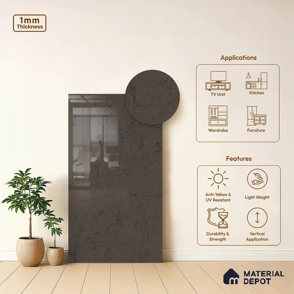 Stone Look LM 18796 Textured Calacatta 8 ft x 4 ft Texture Finish Decorative Laminate - 1 mm | Suitable for TV Unit, Wardrobe, Kitchen Cabinets