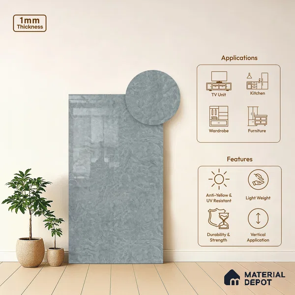 Stone Look LM 20143 Heather Grey Slate 8 ft x 4 ft Texture Finish Decorative Laminate - 1 mm | Suitable for TV Unit, Wardrobe, Kitchen Cabinets