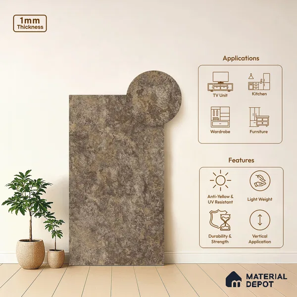 Stone Look LM 20144 Rainbow Calacatta 8 ft x 4 ft Texture Finish Decorative Laminate - 1 mm | Suitable for TV Unit, Wardrobe, Kitchen Cabinets