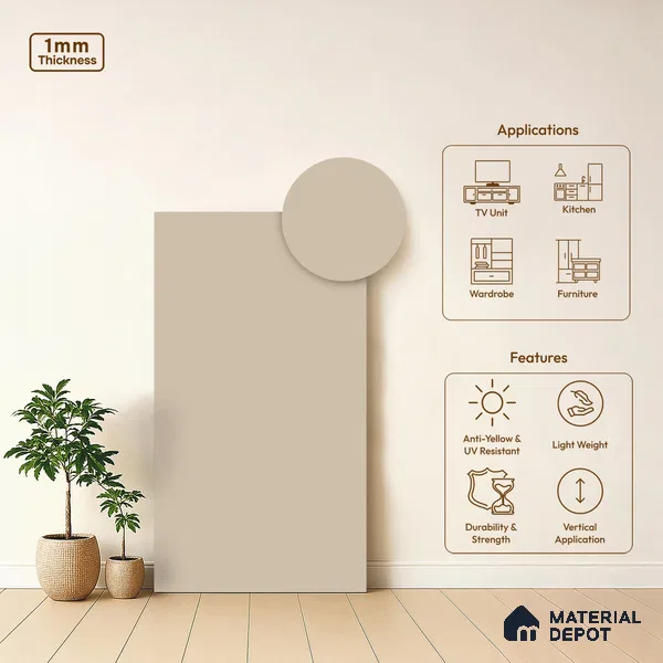 LM 20146 Biscoff 8 ft x 4 ft Texture Finish Decorative Laminate - 1 mm | Suitable for TV Unit, Wardrobe, Kitchen Cabinets