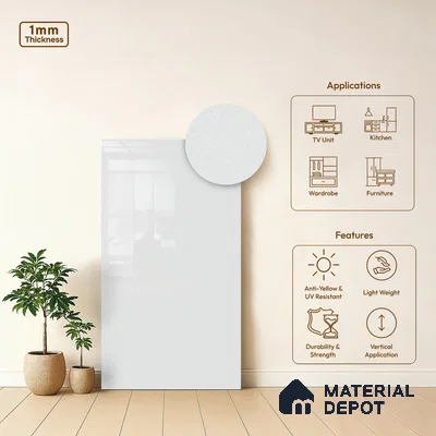 LM 21467 Pearl White 8 ft x 4 ft Glossy Finish Decorative Laminate - 1 mm | Suitable for Living Room, Kitchen, Office